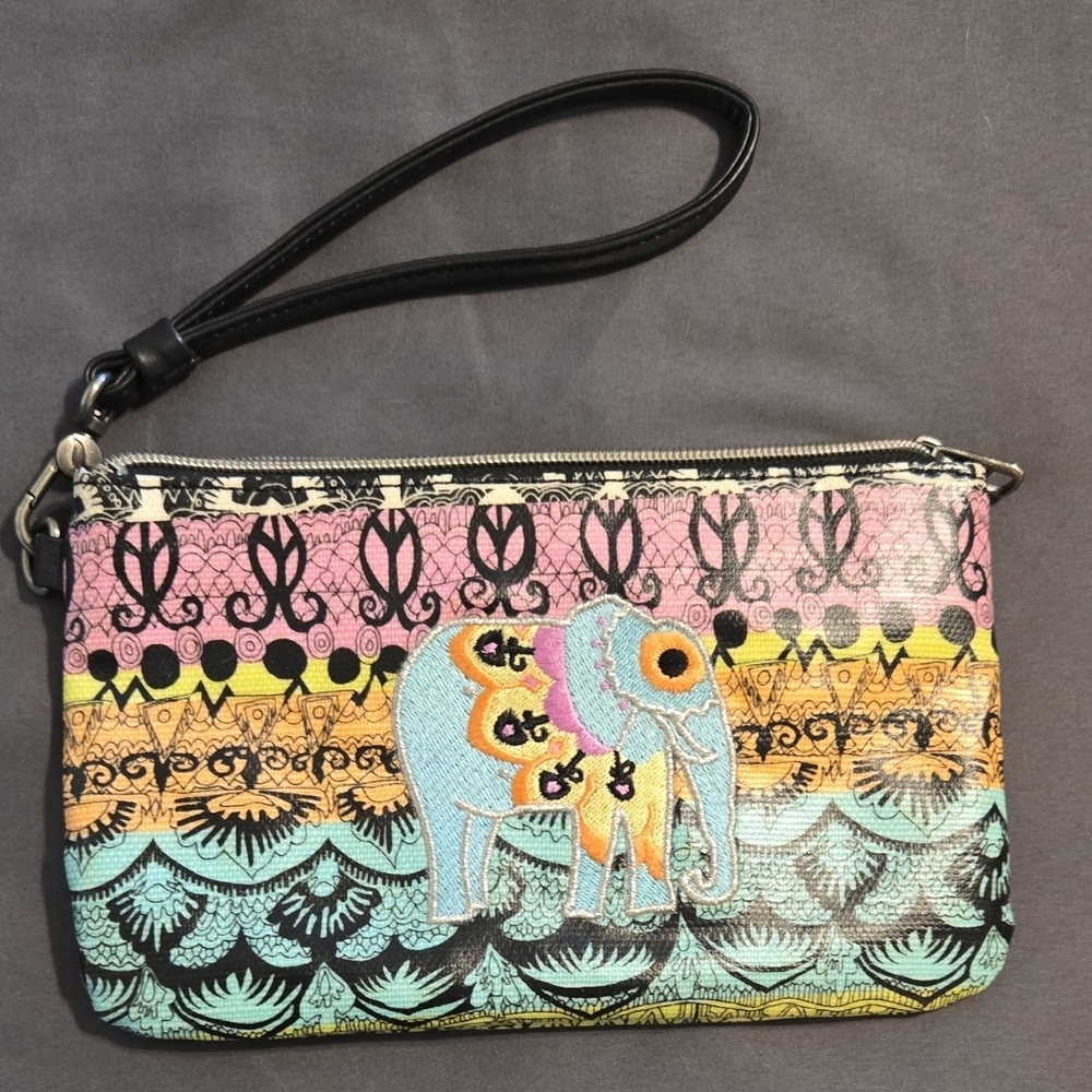 Sakroots Pink and Yellow Wristlet with Bohemian Flair